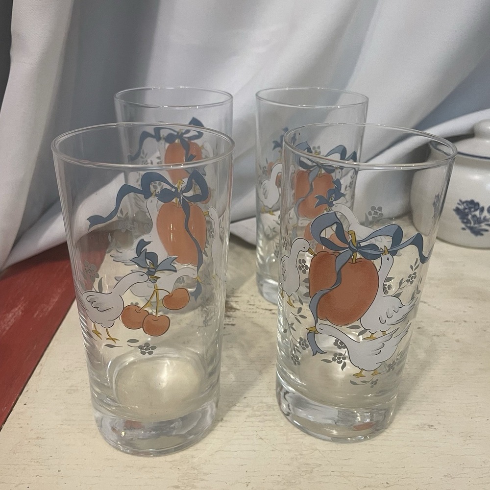 Vintage International China Marmalade Geese Beverage Glasses 5.5" 13oz Set of 4